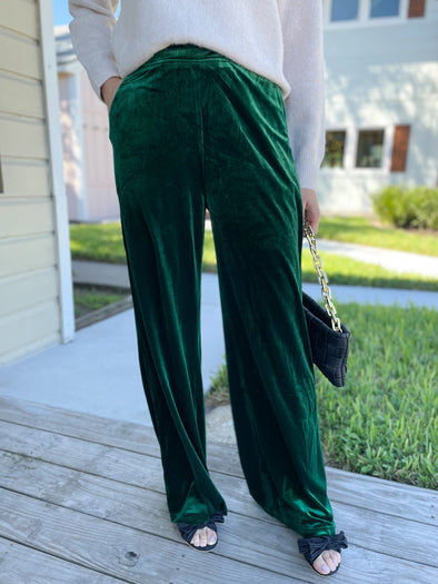 green velvet wide leg pants