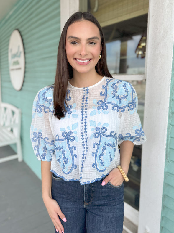 sheer blue THML top 
