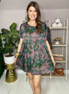 Deep green floral dress for fall 