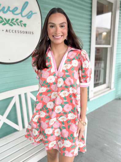 peach floral dress