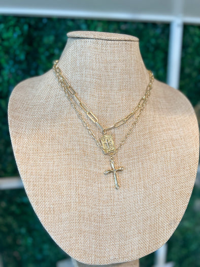 Large Cross Double Necklace