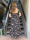 scoop neck back of black and white floral maxi 