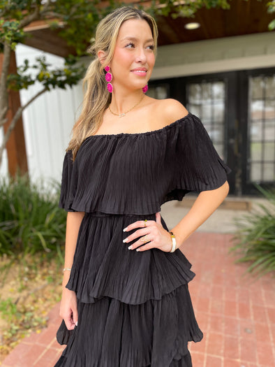 Black off the shoulder midi dress
