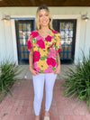 Bright Floral Pink, Yellow, Light Pink Top 
