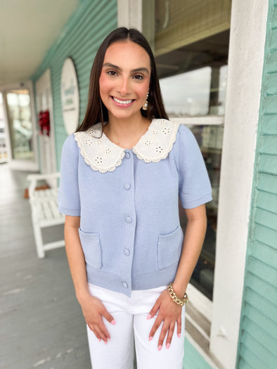 The Masie Collared Sweater Top-Blue