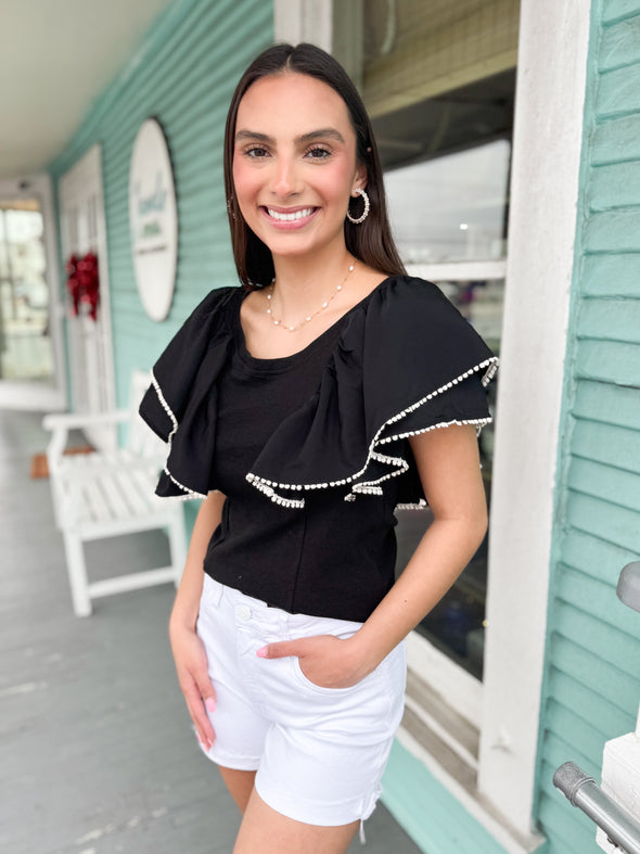 The Amelia Ruffle Top-Black