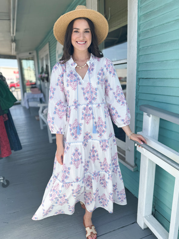 The Farris Floral Maxi Dress-White