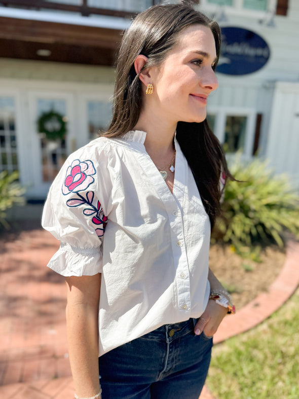 (THML) The Bernadette Embroidered Top-White