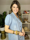 close up of short denim dress