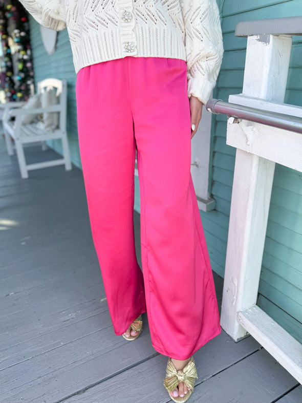 The Chateau Satin Wide Leg Pant-Fuchsia