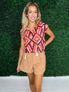 camel pleated shorts with thml top 