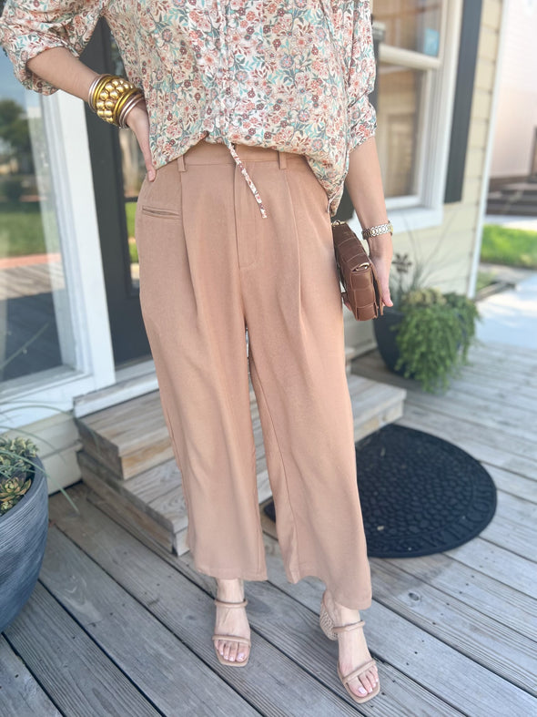khaki wide leg trouser pant
