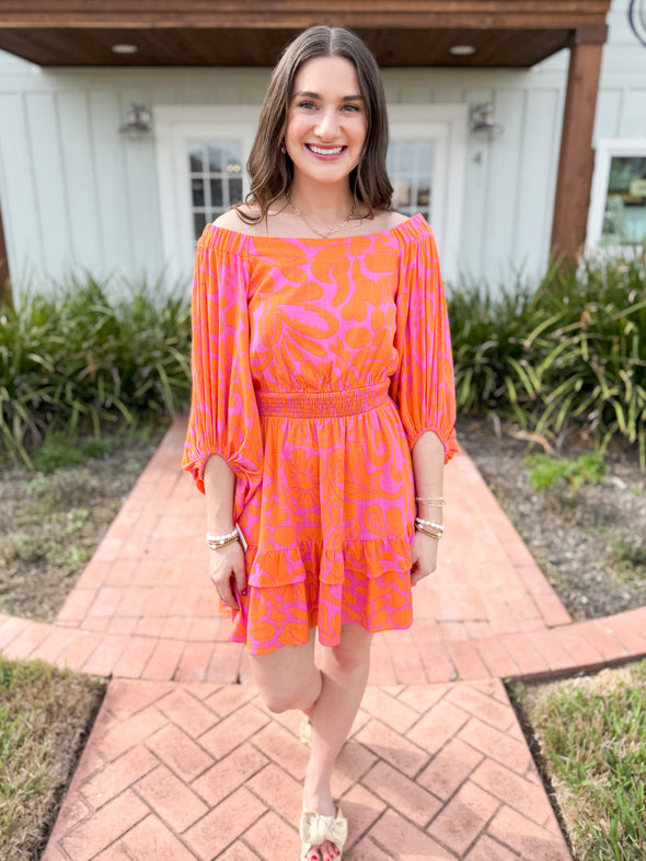 The Kaci Floral Off The Shoulder Dress-Orange