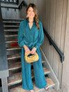 Teal pleated pant set 