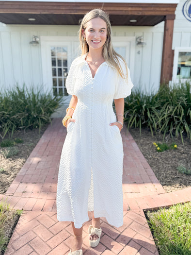 white textured dress