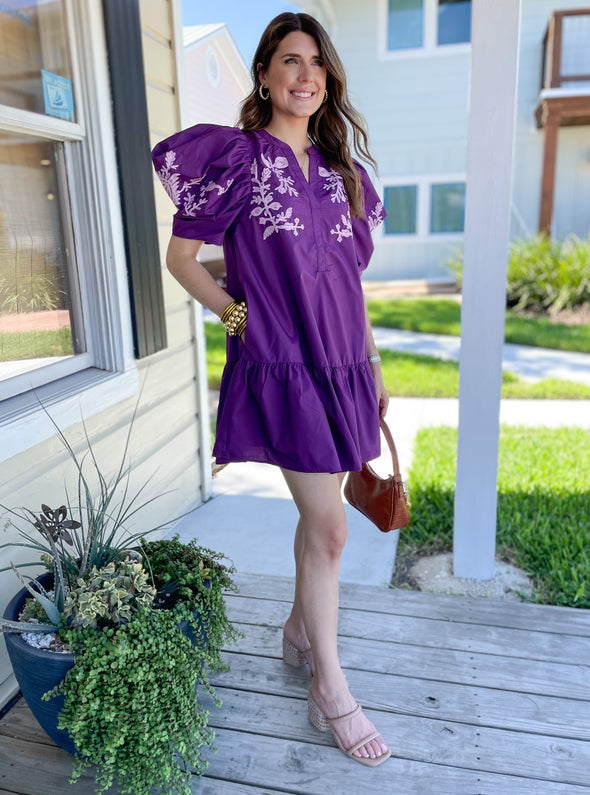 short embroidered purple dress