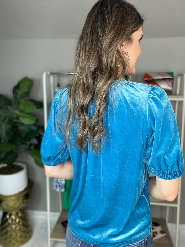 back of blue velvet top 