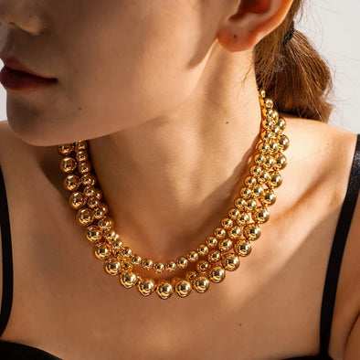 The Chunky Beaded Necklace-Gold 8mm 20''