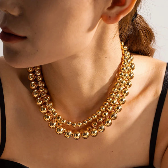 The Chunky Beaded Necklace-Gold 10mm