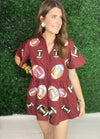 maroon iridescent football romper