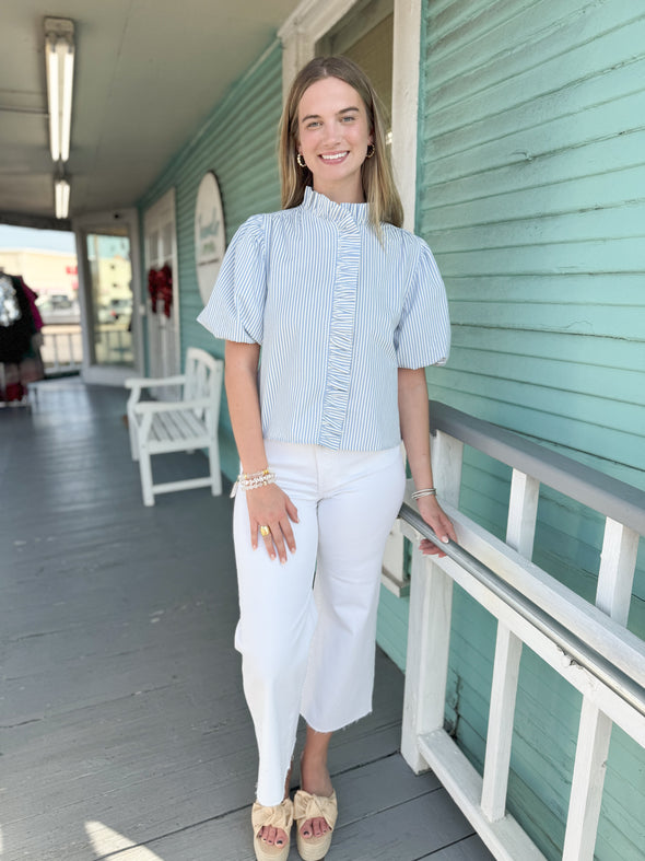 The Marnie Scalloped Top-Blue