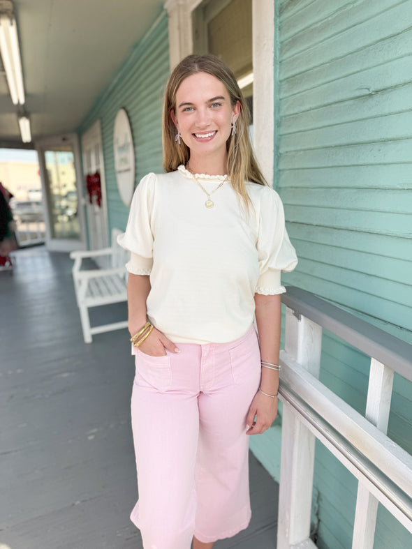 The Joey Scalloped Sweater Top-Ivory