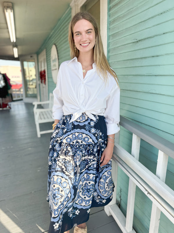 The Lola Floral Midi Skirt-Blue