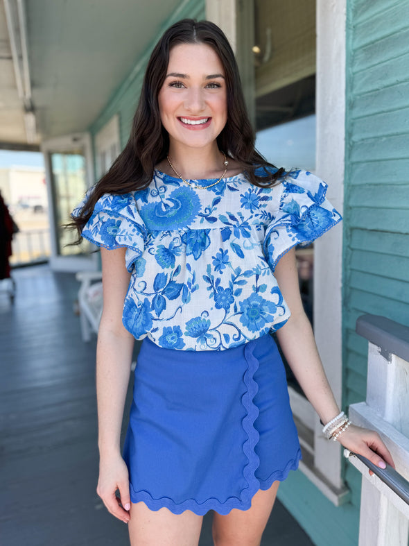 The Jenny Scalloped Skort-Royal Blue