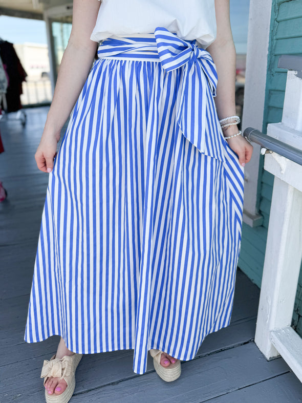 The Ollie Striped Maxi Skirt-Blue