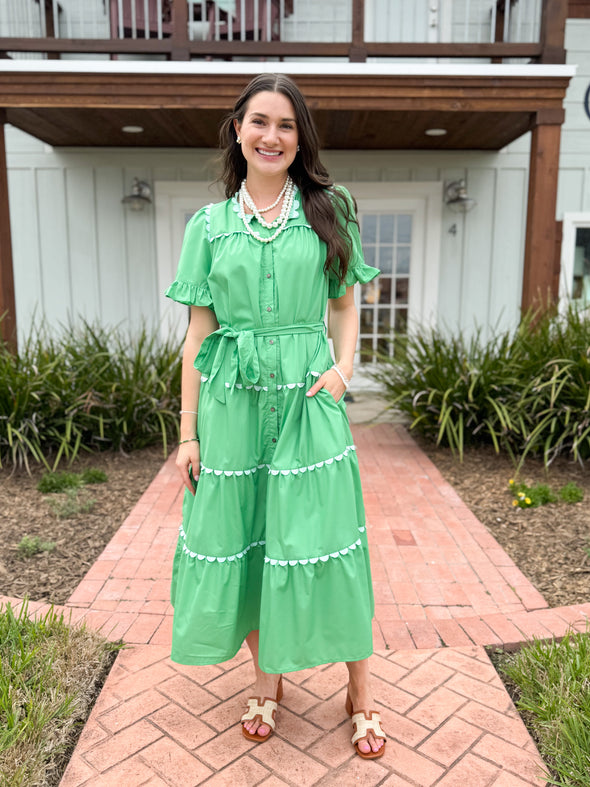 The Wona Scalloped Midi Dress-Green