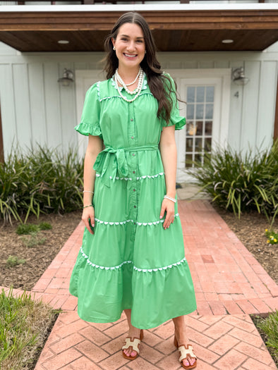 The Wona Scalloped Midi Dress-Green