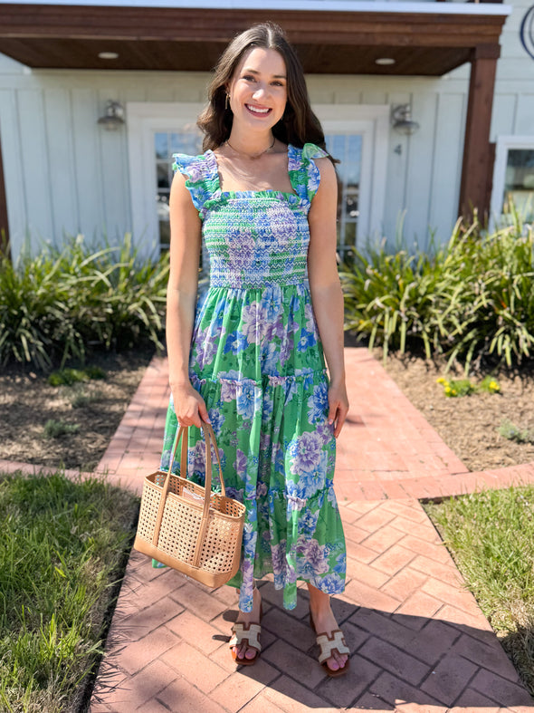 The Fabianana Floral Smocked Midi Dress-Green