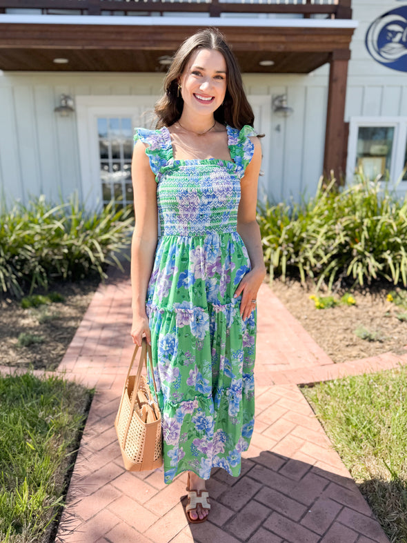 The Fabianana Floral Smocked Midi Dress-Green