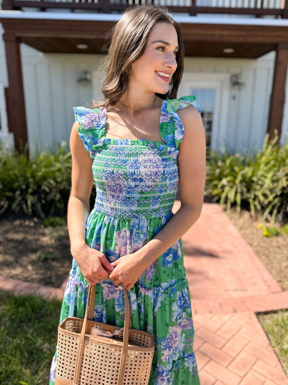 The Fabianana Floral Smocked Midi Dress-Green