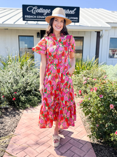 The Ashley Floral Midi Dress-Pink