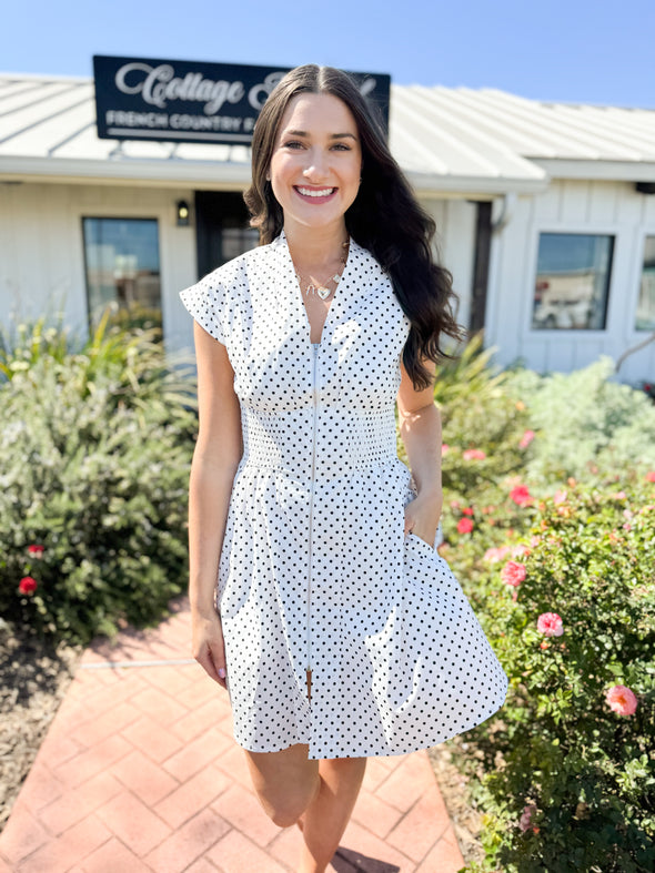 The Millie Polka Dot Zip Dress-White