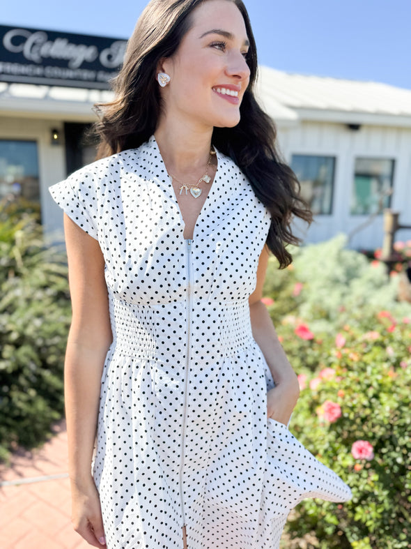 The Millie Polka Dot Zip Dress-White