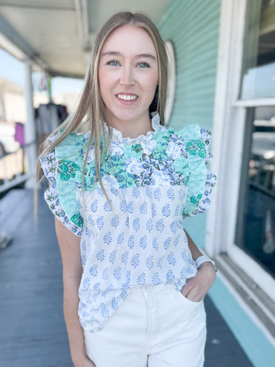 (THML) The Aviva Patchwork Top-Mint