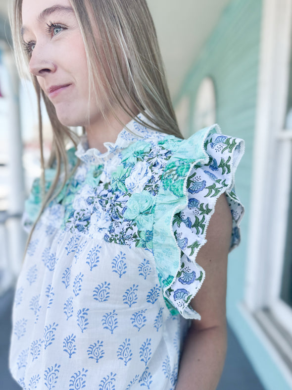 (THML) The Aviva Patchwork Top-Mint