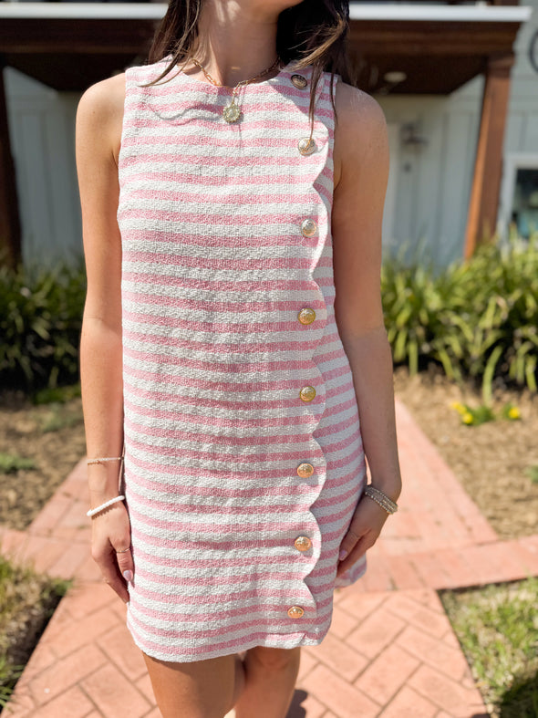 The Rebecky Stripe Button Dress-Pink