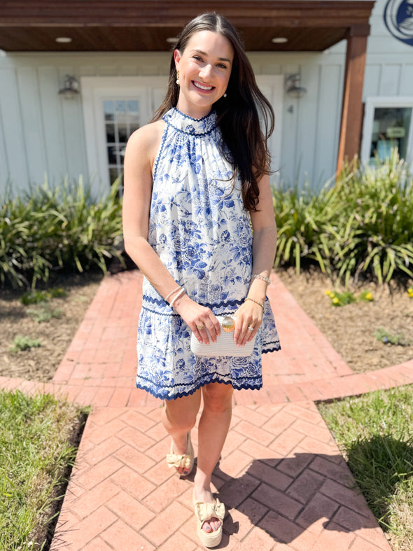 The Georina Floral Tie Back Dress-Blue