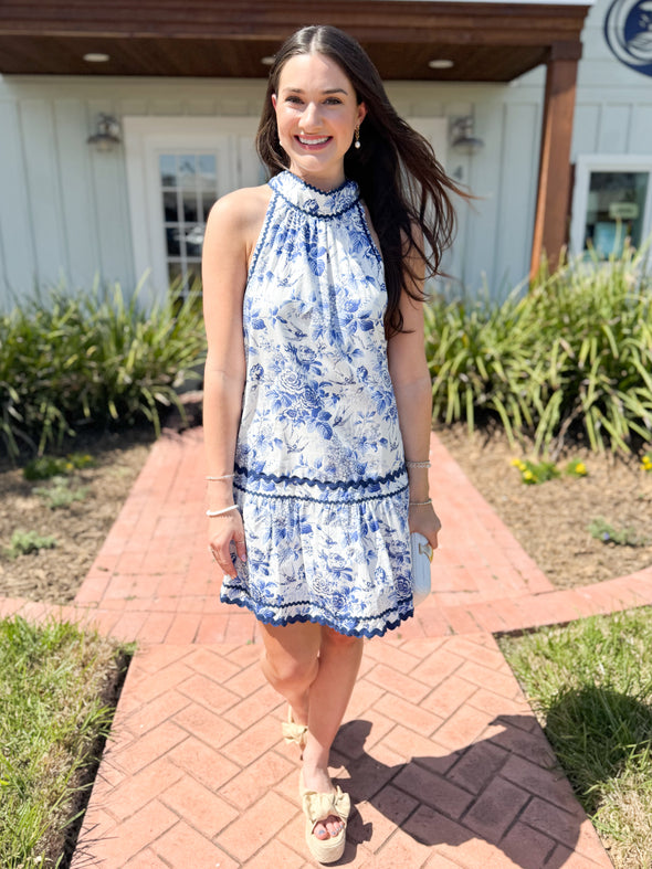 The Georina Floral Tie Back Dress-Blue