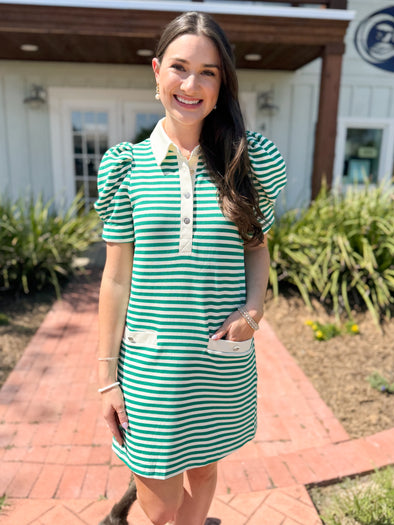 The Deina Stripe Jersey Dress-Green