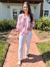 pink and white striped floral top 