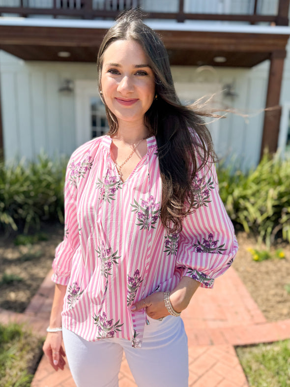 The Rebianna Floral Stripe Top-Pink