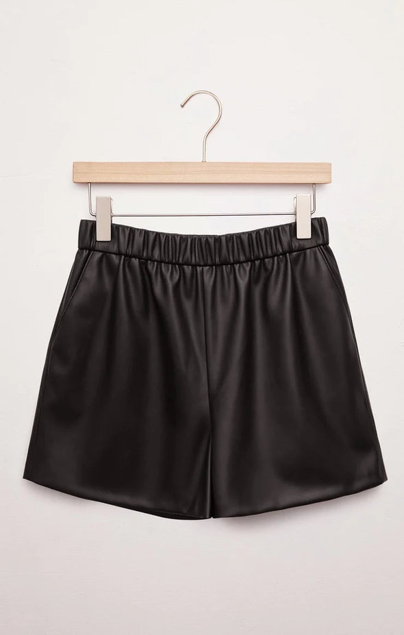 black faux leather shorts by z supply 