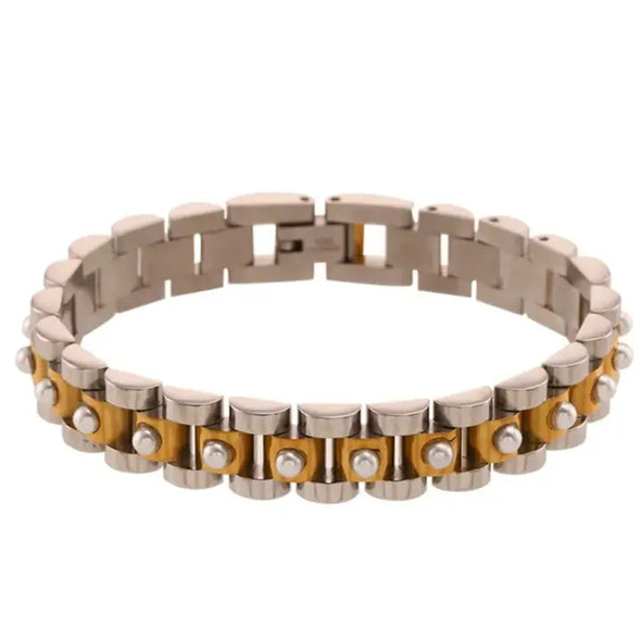 The Two Toned Watchband With Pearls-Silver/Gold