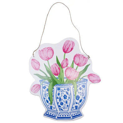 The Chinoiserie Tulip Door Hanger-Blue