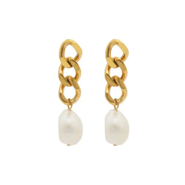 The Gigi Chain Pearl Earring-Gold