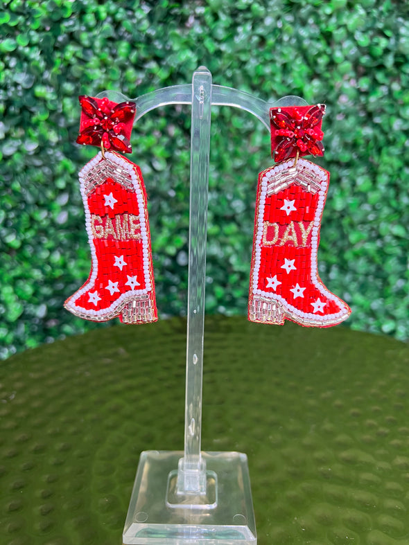 Red Beaded boot game day earring 